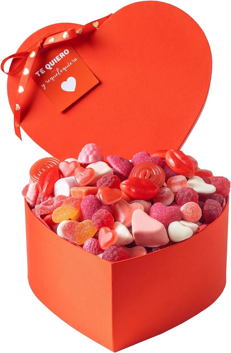 Caja sorpresa con chuches para regalar. Cesta con forma de corazón